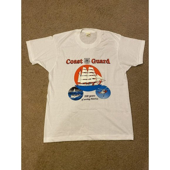 Vintage White US Coast Guard 200 Years Screen Stars Tag Mens Size Large USA Made - Picture 1 of 7